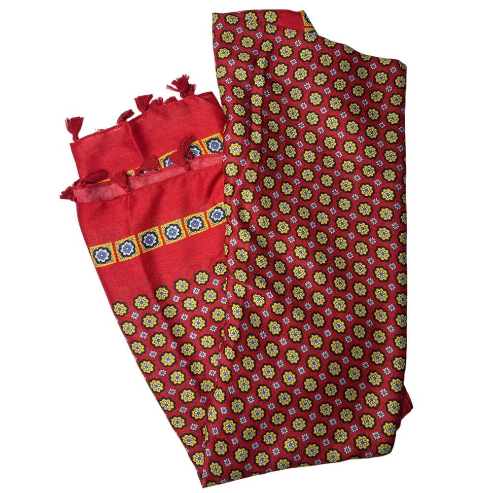 NEW Boho Floral Design Tasseled Rectangle Soft Chic Scarf Large Red Yellow Blue - Picture 8 of 15